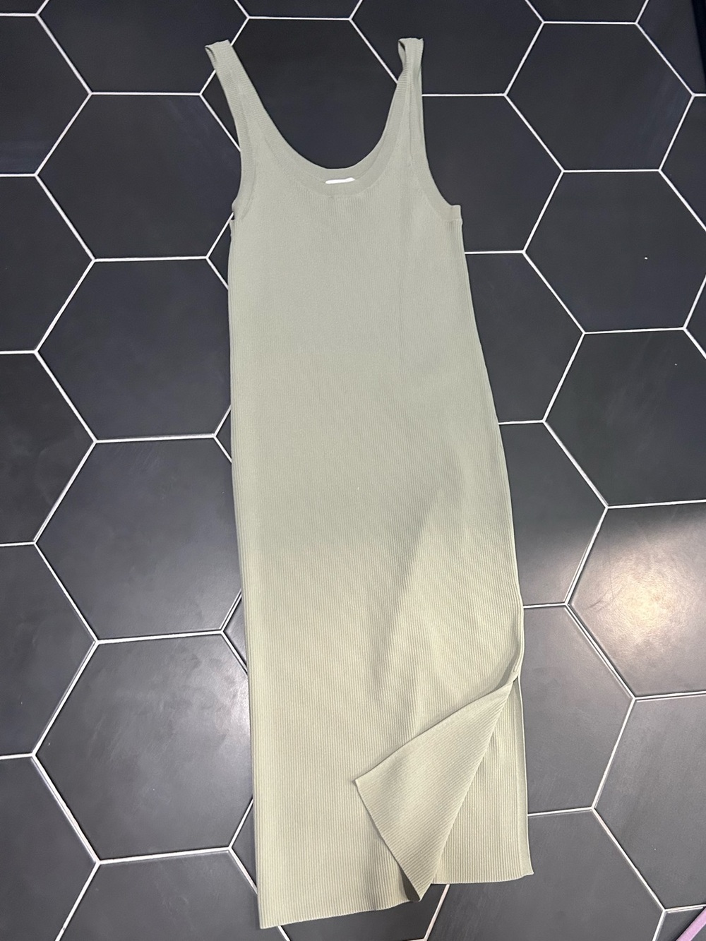 Scoop Neck Ribbed Midi Dress in Sage Green